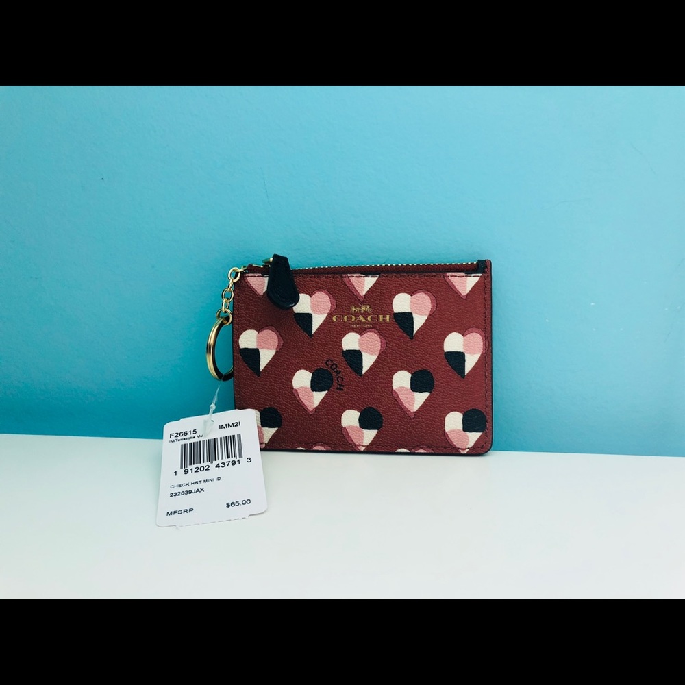 Sold Coach mini ID skinny pouch in checkered heart - Picture 1 of 5